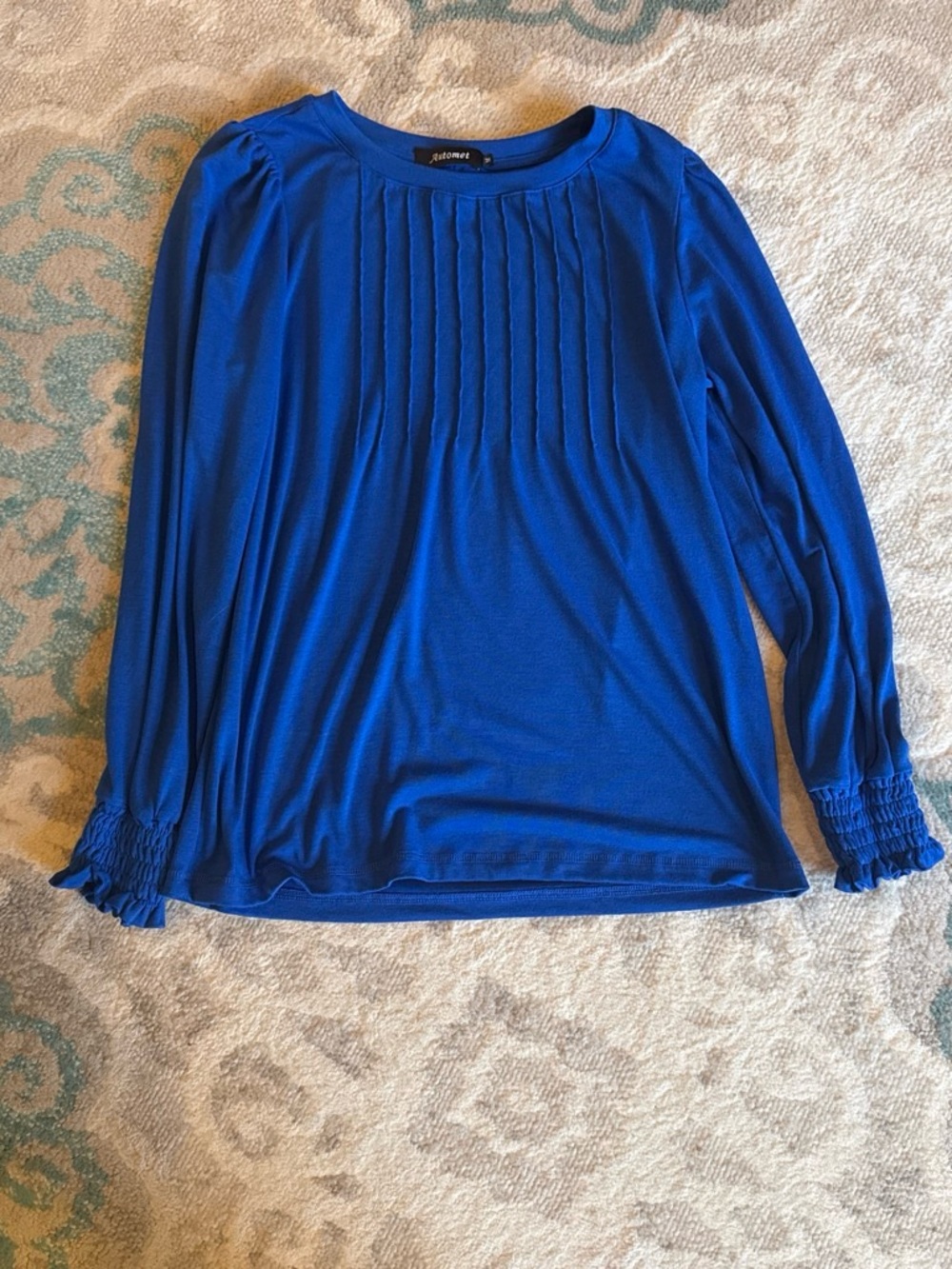 Royal Blue Pintuck Long-Sleeve Top